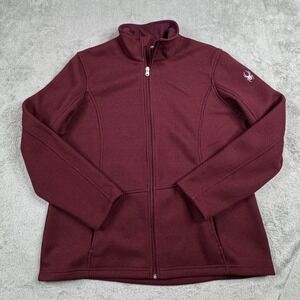 Spyder Womens XXL Burgundy Ribbed Knit Full Zip Fleece Lined Sweater Jacket